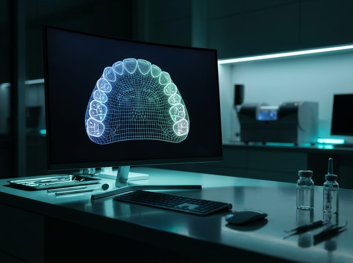 Modello 3D digitale di un'arcata dentale nel software CAD